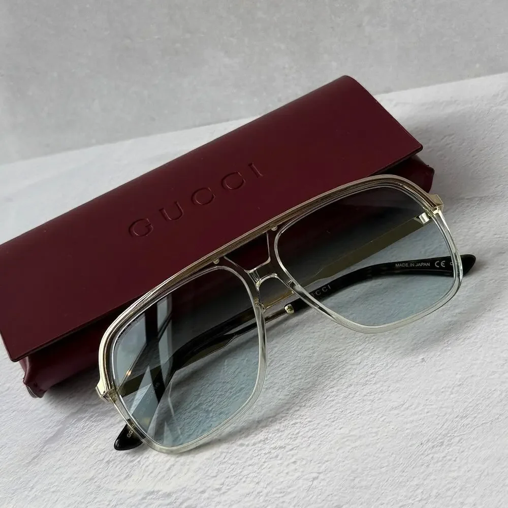 NEW Gucci GG0200S Transparent Blue Lens Unisex Sunglasses